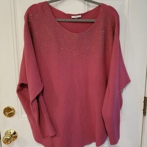 Mauve Rose Pink Sweater with Silver Sparkle Studs, Size 1X